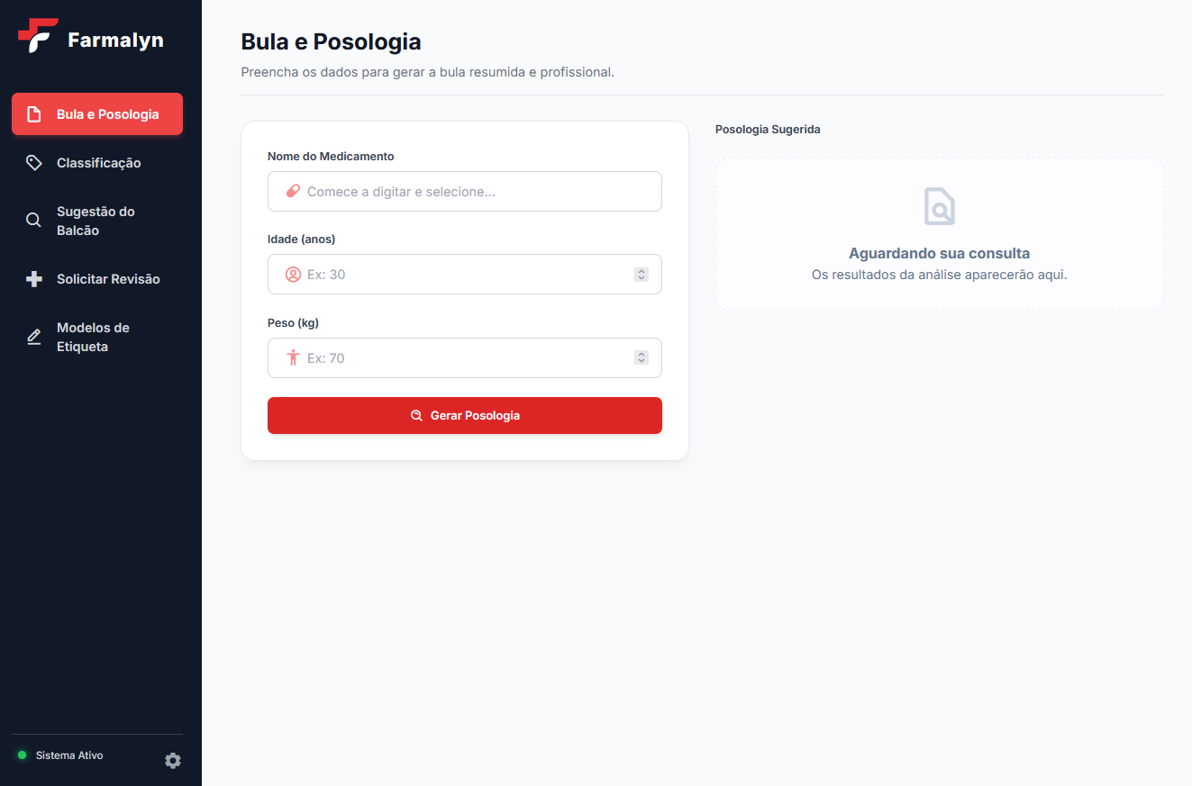 Painel do sistema Farmalyn